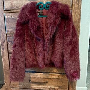 Plush Burgundy Faux Fur Jacket
